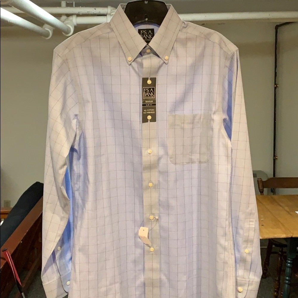 Jos A Bank Light Blue Glen Plaid Dress Shirt